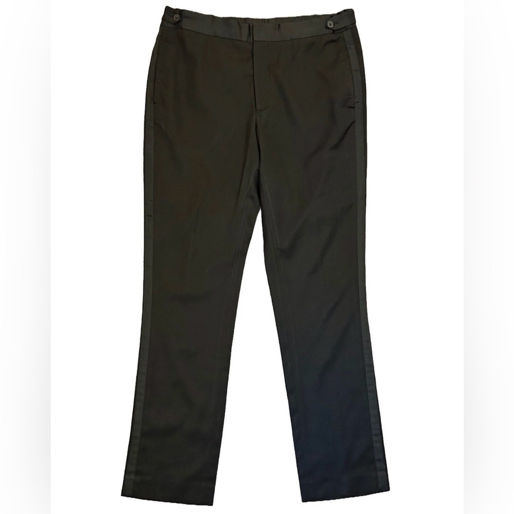 H&M Men's Slim Fit Side Stripes Chino Dress Black Pants Adjustable Size 36 R